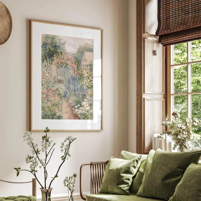 Summer Landscape Vintage Oil Painting Canvas Poster, Spring Neutral Gallery Wall Art Print, Retro Green Tone, Farmhouse Wall Dec