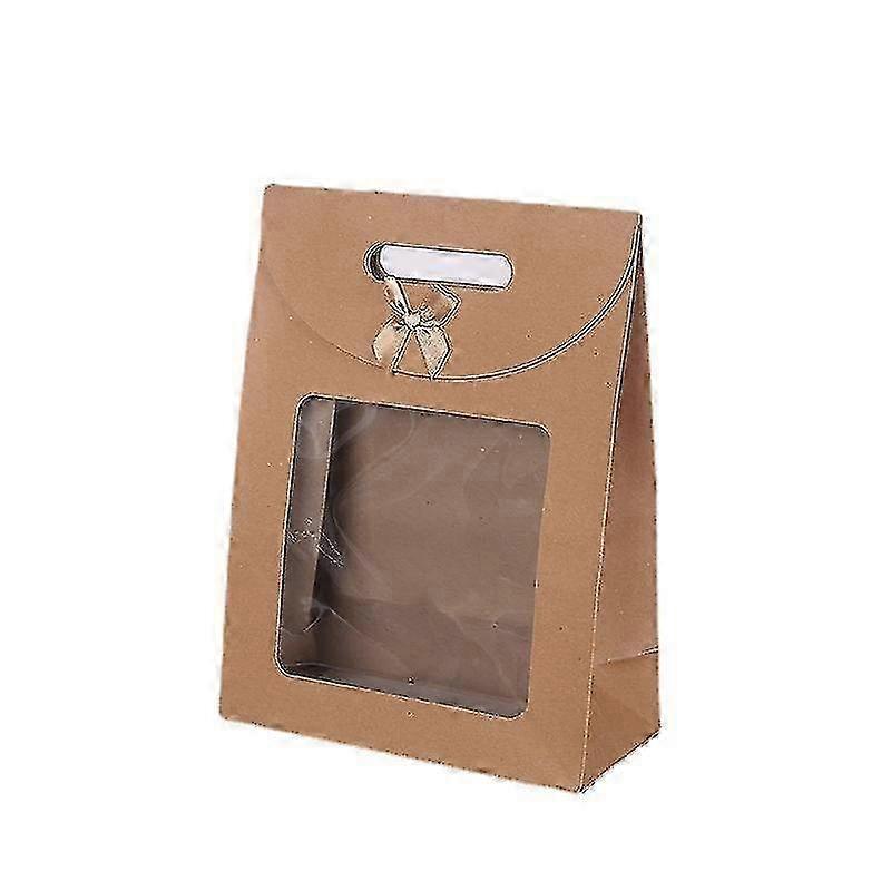 12 Pcs Kraft Paper Bags with Window, Stand Up Gift Bag with Handles Brown Gift Bag with Clear Window