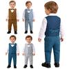 Conjunto de terno formal de 4 peças para meninos, colete, calças, camisa com gola e gravata borboleta, traje de smoking de cavalheiro para crianças