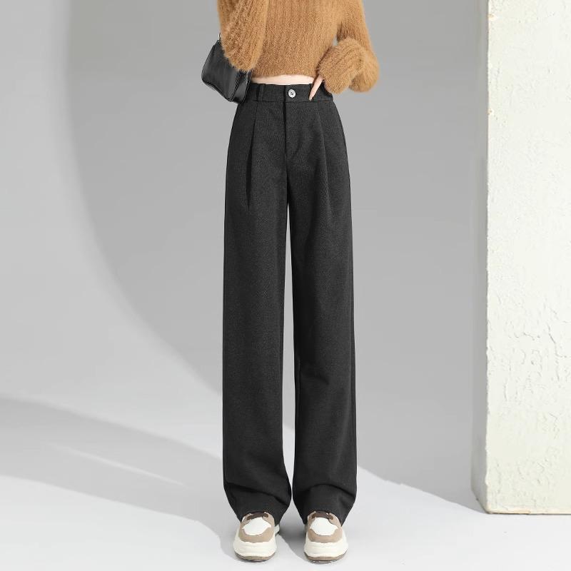 

Women s Elegant Velvet Woolen Wide-Leg Pants, Autumn/Winter 2025 – Thickened and Narrow Straight Suit Pants for Commuting L for 53-57.5kg