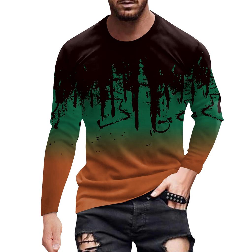Men's Spring Ink Print Long Sleeve T-Shirt Men's Loose Casual Fashion Long Sleeve T-Shirt