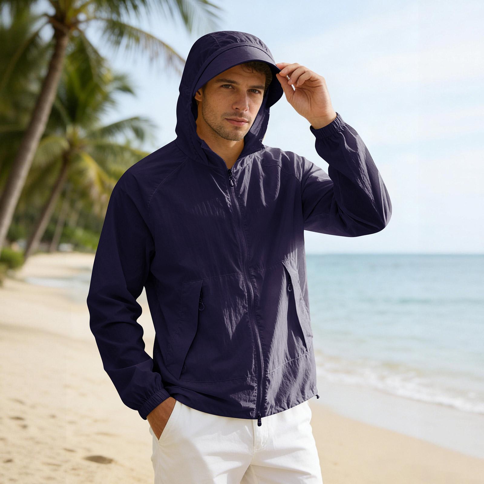 

Lightweight Hooded Windbreaker Jacket for Men Full Zip Casual Outerwear with Adjustable Drawstring and Pockets XXXL