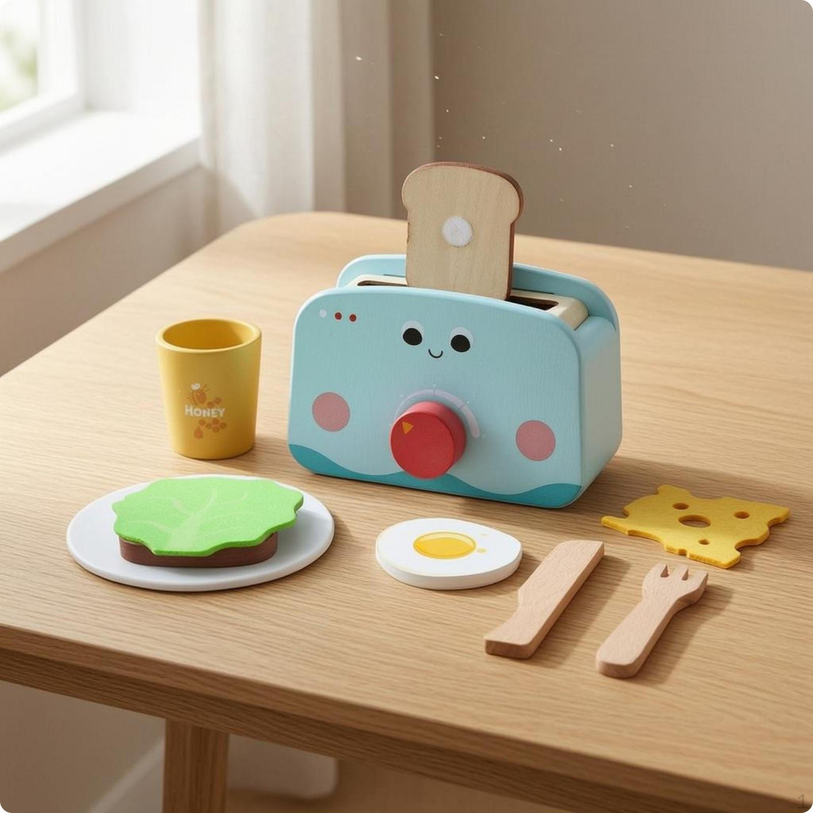 Wooden Toy Appliance Early Learning Imaginative Play Cartoon Style Kitchen Playset