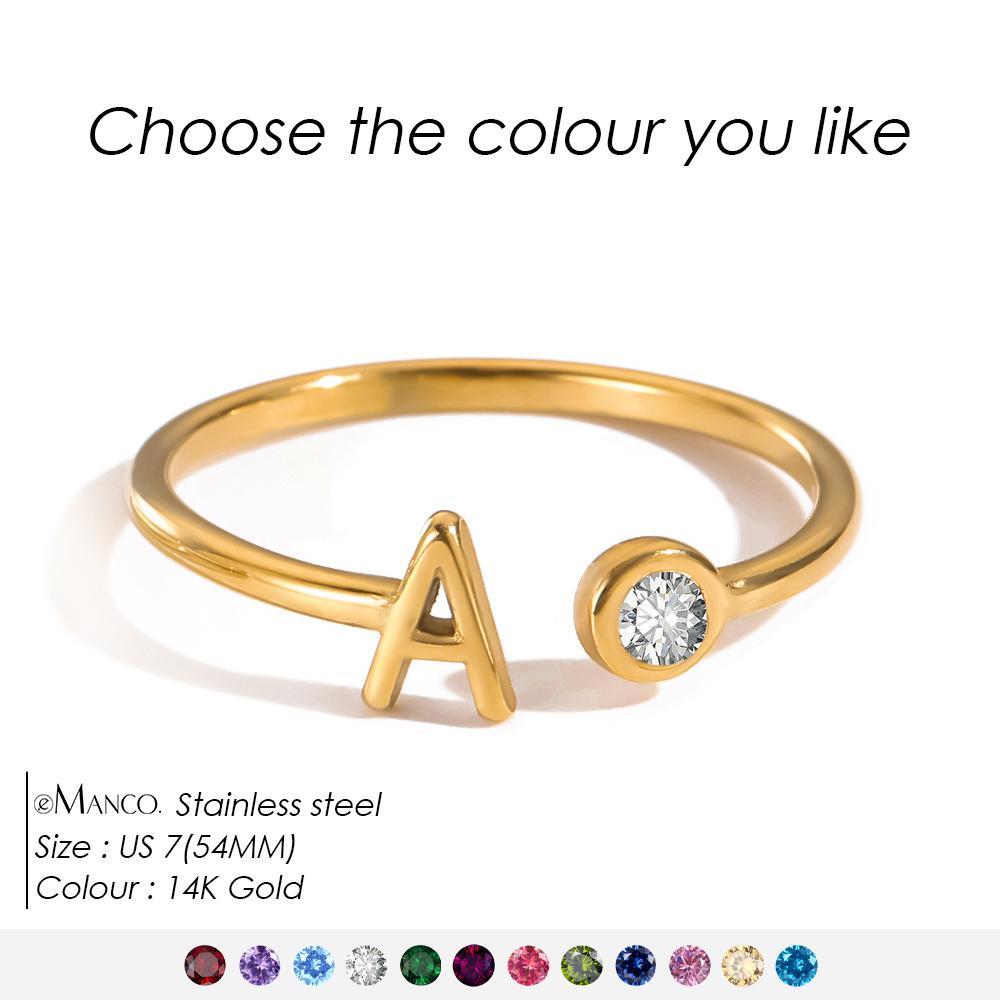 EMANCO Birthstone Initial Custom Ring Open End Ring Stainless Steel Name Custom Jewelry Women's Ring