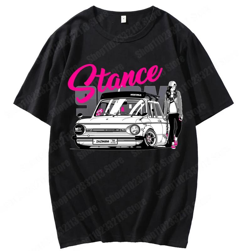 Unisex Anime Girl Car Graphic Tees Shirt Summer Short Sleeve Harajuku Casual Loose Tops Ropa Hombre