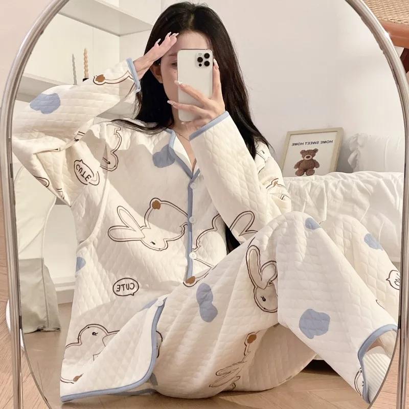 Autumn and Winter New Maternity Pajamas Home Wear Suit Thickened Postpartum Air Cotton Monthly Clothing Nursing Clothes Pajamas
