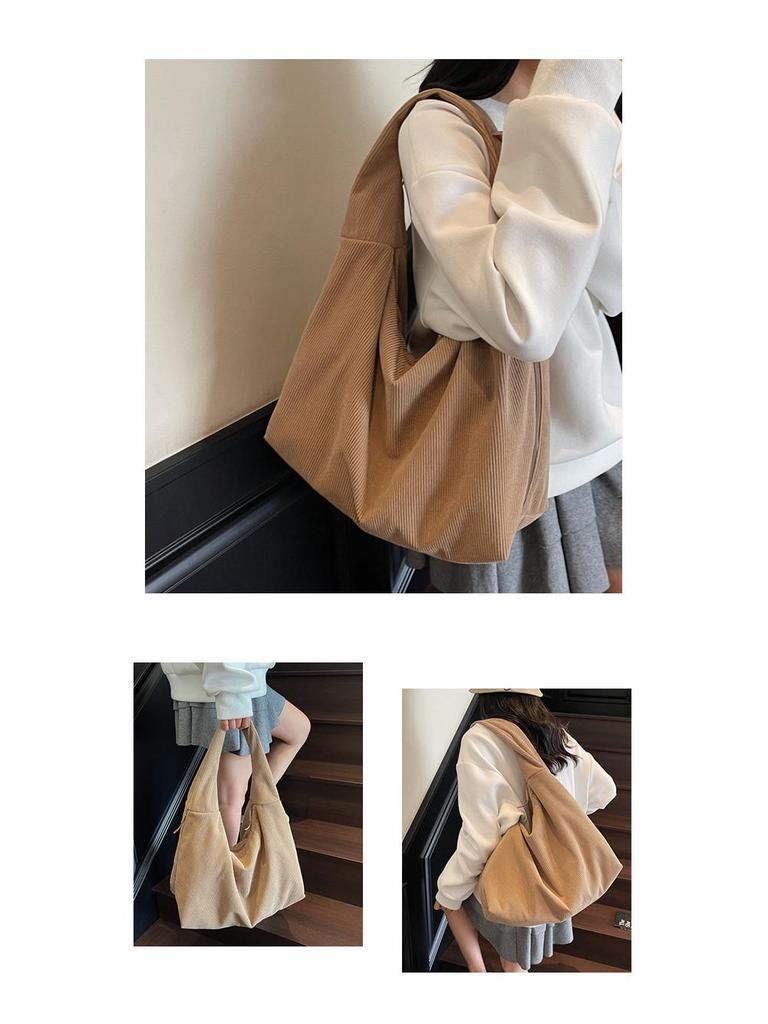 Women's Large Capacity Corduroy Tote Bag - Stylish Shoulder Bag for Students and Commuters