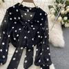 Chiffon Shirt Women's Summer Outfit Sweet Polka Dot Bubble Sleeves Versatile Base Shirt Top Women