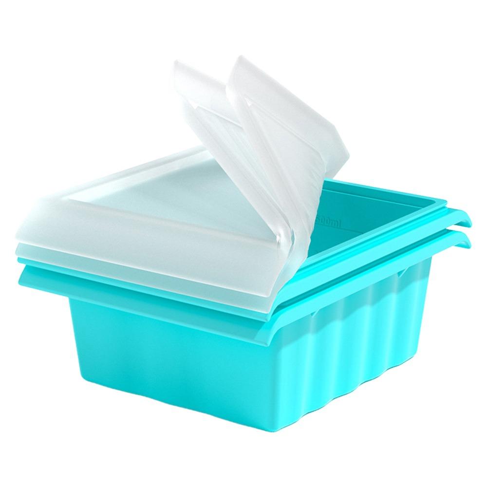 New 1/2 Grids Ice Cube Mold Silicone Extra Large Ice Mold Reusable with Lid Food Sauce Storage