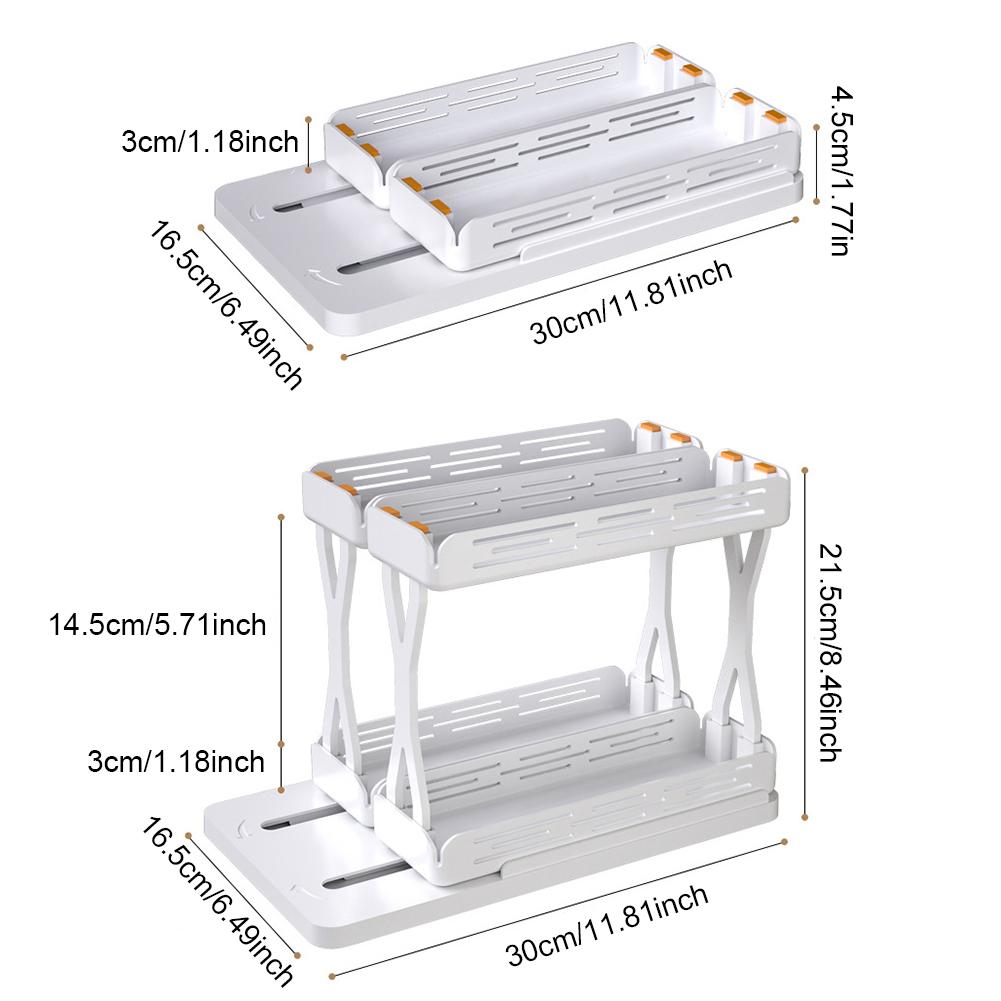 Pull Out Spice Shelves Non-Skid Base Rotating Double-Decker Kitchen Cabinet Organizer Modular Design for Seasoning Jars Medicine