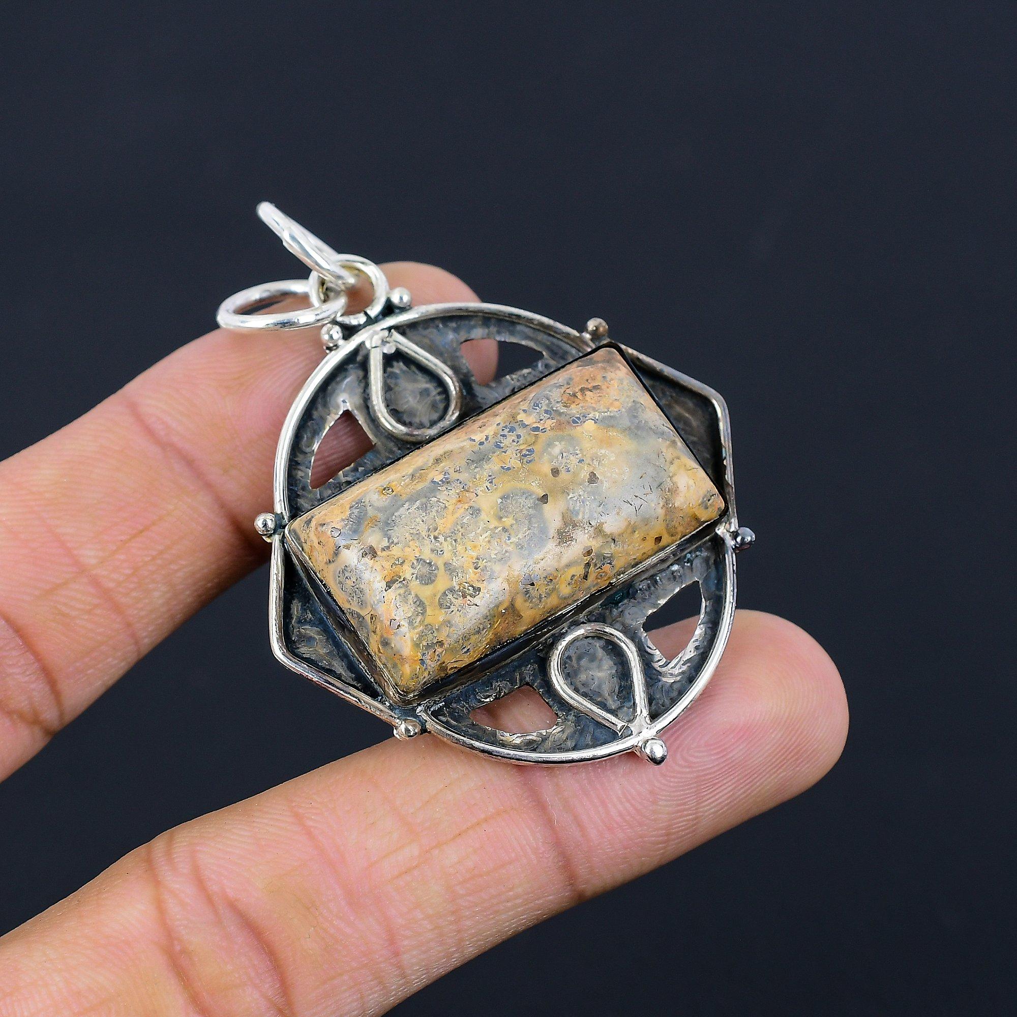 

Halloween Sale Natural Butterfly Jasper Bezel Wedding Pendant Jewelry 925 Silver