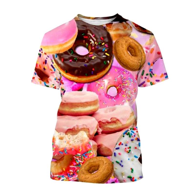 Ice Cream Fruit Biscuit Pattern T-Shirt For Men Ice Dessert 3D Printed Short Sleeve