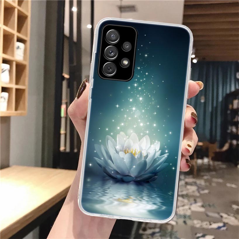 Lotus Blue White Flowers Soft Phone Case For Samsung Galaxy A52 A42 A32 A12 A22 A51 A50S A30S A20S A10S A71 A41 A31 A21S A40 A20