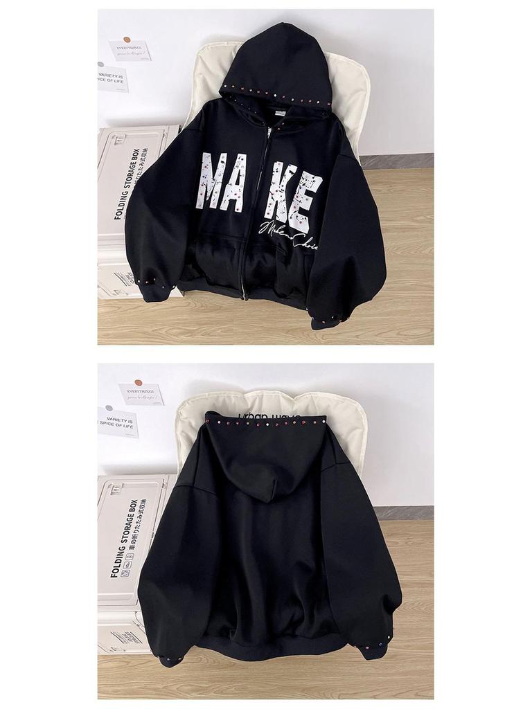 Unisex Retro Vrtací Korálky Písmeno S Kapucí Pletená Bunda - Podzimní Volný Střih