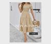 2024 Women Summer V Neck Short Sleeve Solid Color Dress European American Style Diyun Spring Fashion