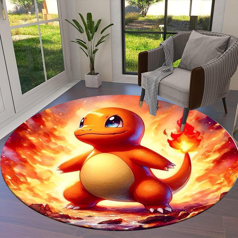 1pc Charmander Fire Pokémon Round carpet, Made of Polyester,Perfect for Decorating Office Chairs, Living Rooms,Vibrant Decorative Rug