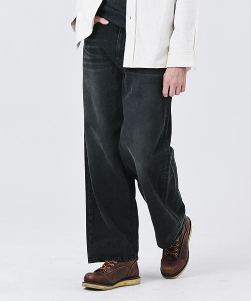 PRESTONS Pt800Wb Wide Straight Washed Denim (Washed Black)