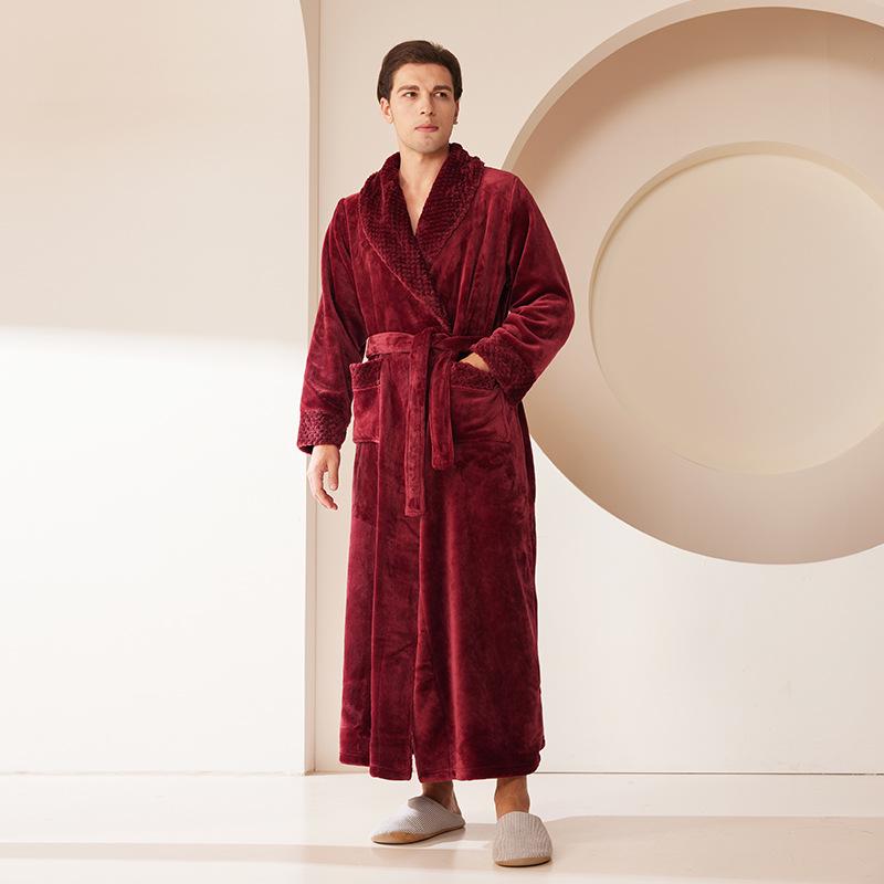 Patchwork Plus Size Losse Flanellen Koraalvlies Badjas voor Mannen & Vrouwen - Herfst Winter