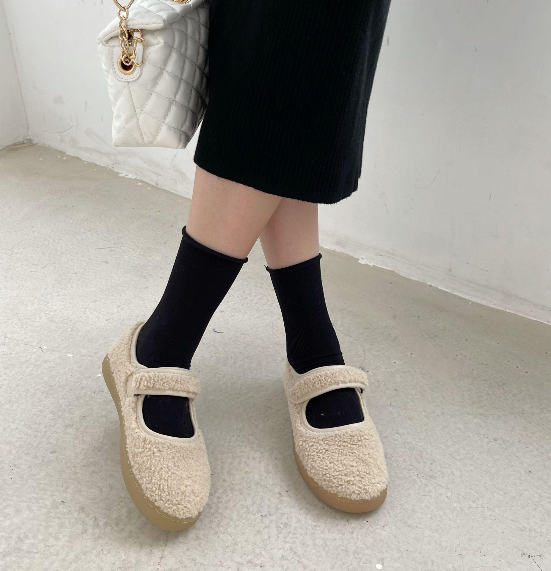 

Туфли Мэри Джейн из овечьей шерсти на липучках женские, меховые, зимние, хлопковые, женские, на толстой подошве, флисовые, мокасины теплые, плюшевые 5 абрикосовый