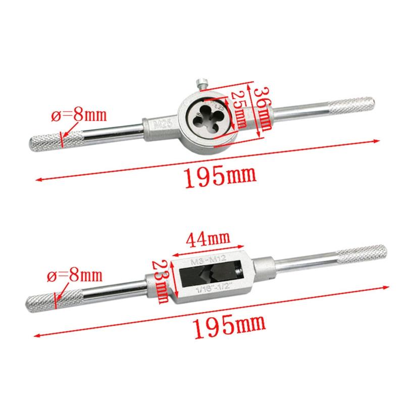 Adjustable Taps Dies Taper Drill Threading Kit Wrench Metric Screw Tools M6/7/8/10/12 for Wood Plastic Soft Metal Steel