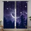 2pcs Forest Starry Sky Moon Night Curtains - Black Rod Pocket Window with Crescent Moon & Starry Sky Design, Perfect for Bedroom