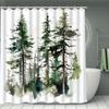 Woods Decorative Shower Curtain Bathroom Set - Machine Washable, With 12 Hooks, Including Toilet Seat Cover And Bathtub Mat