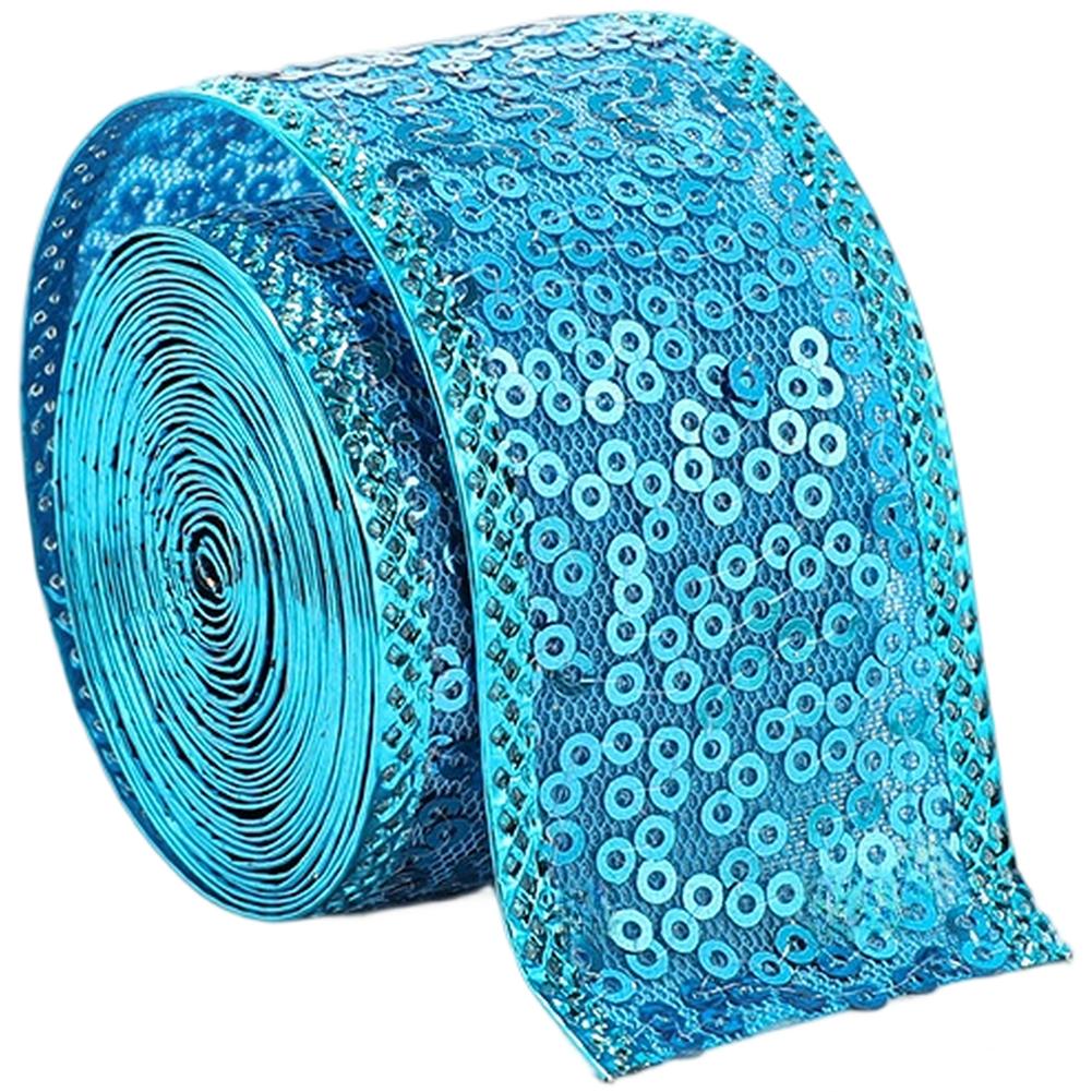 Christmas Decorative Satin Ribbon 38mm by 2 meters Fabric with Sparkling Sequins for Wrapping and Bow Crafting