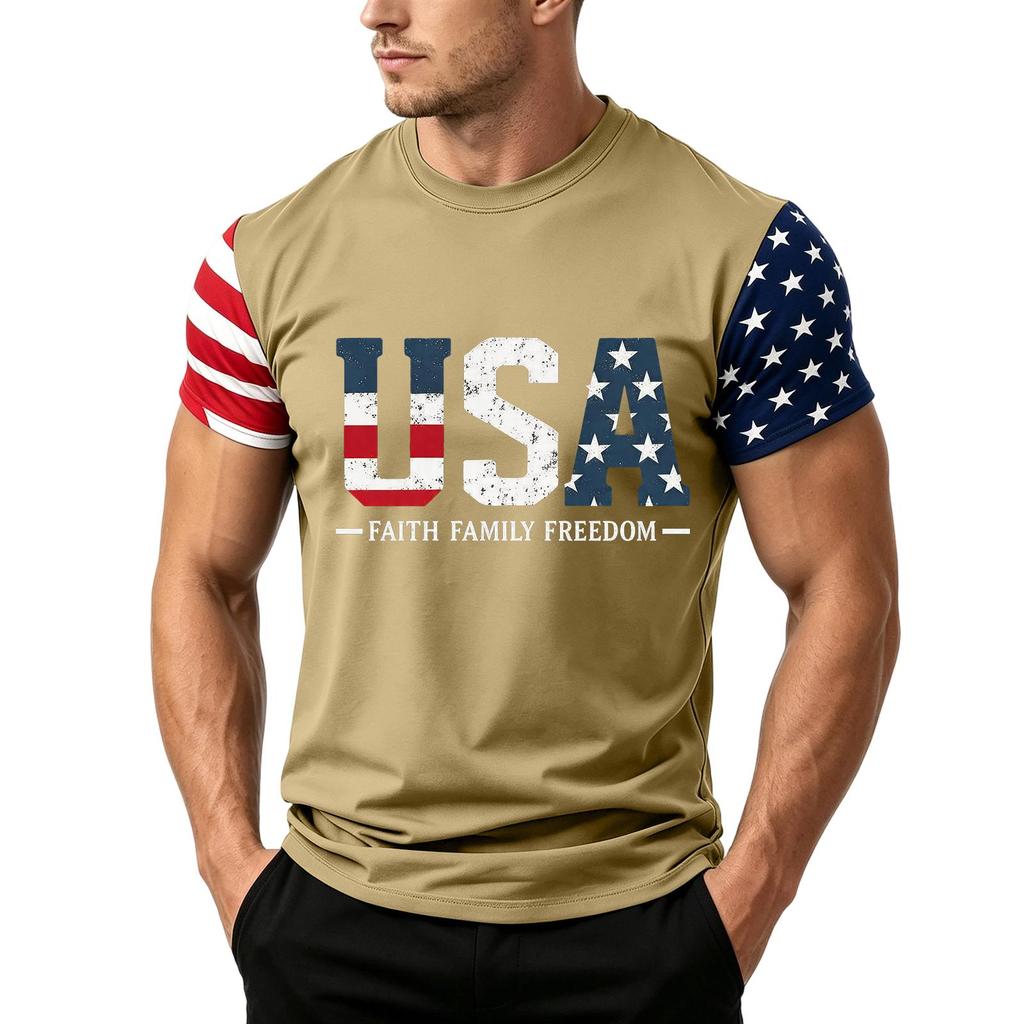 Men's Independence Day Flag Print Short Sleeve T-Shirt, Loose Casual Daily Summer Tops