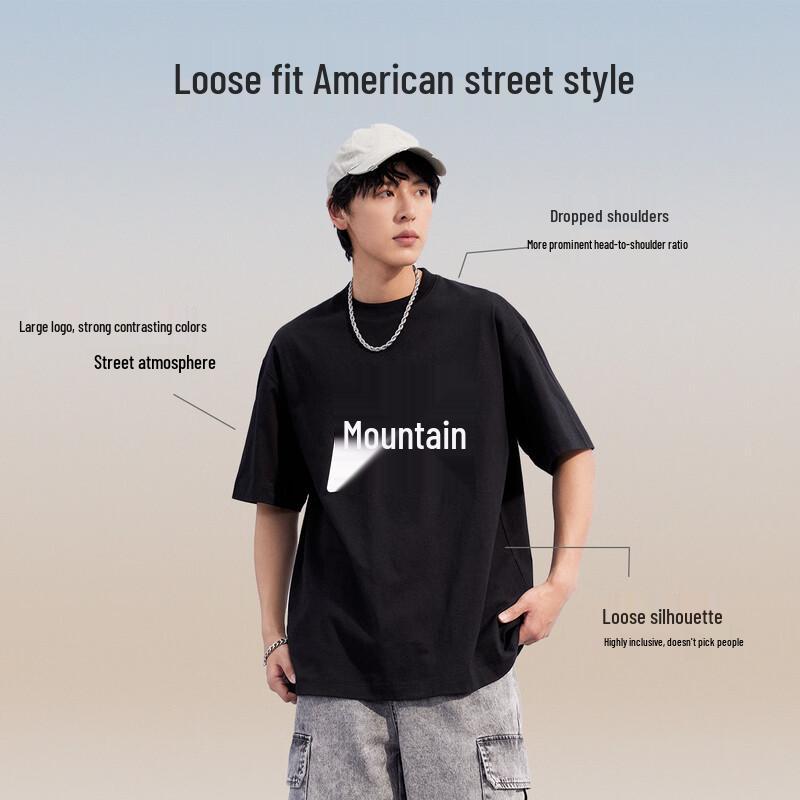 M-TEEN Unisex Schweres Baumwoll-T-Shirt mit Buchstabenaufdruck, kurzärmelig