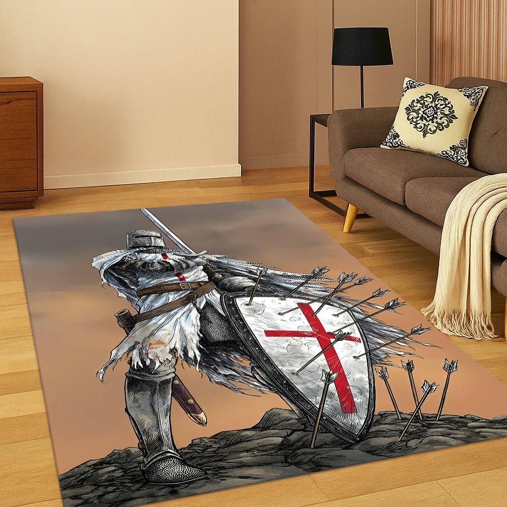 Crusaders Templar Black Knight Carpet Rug Mat for Home Bedroom Living Room Sofa Doormat Kitchen Decor,Kid Play Non-slip Area Rug