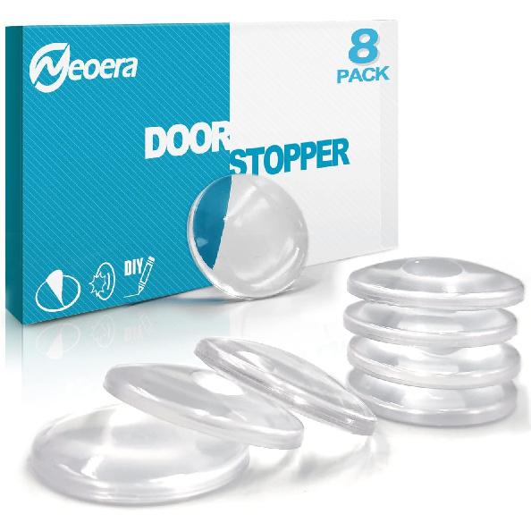 Neoera Door Stopper Wall Protector (Clear, 8pack)-Quiet, Shock Absorbent Gel - Adhesive Reble Bumper Protector, Wall Shield & Silencer for Door 8 Pcs
