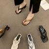 2025 summer new fashion outer wear toe flip-flops thick heel middle heel white cool slippers large size sandals women's trend