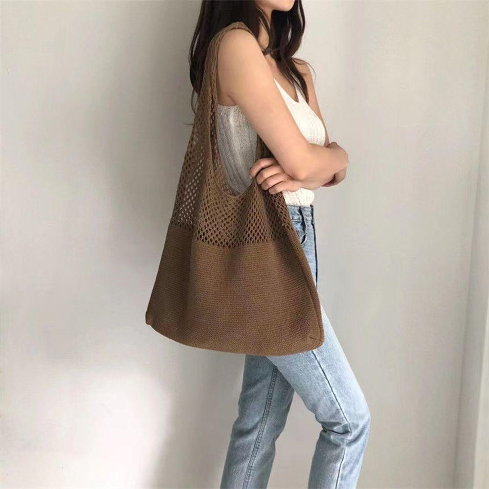 

Summer Retro Solid Color Travel Beach Fashion Knitted Bag Women Hand Bag Shoulder Bag Bohemian Tote