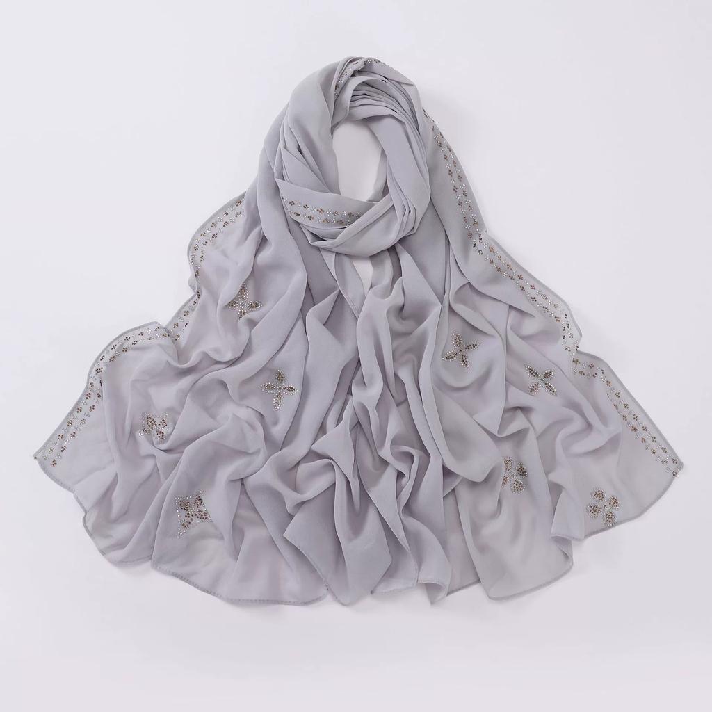 Diamond Pearl Chiffon Hijabs For Women Muslim Fashion Long Shawl Head Wrap For Women Turbans For Women Ramadan Turban Femme