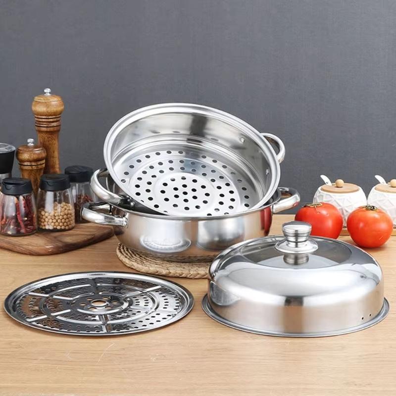 High Efficiency 3 Layer Nonrust Steel Steamer Pot With Ergonomic Handle For Safe And Even Heating