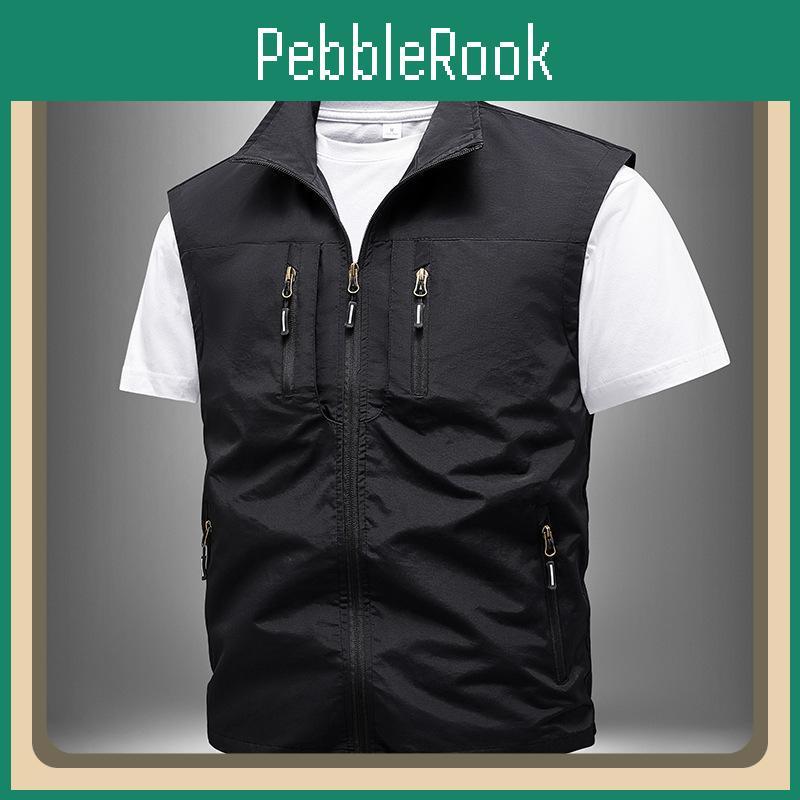 Solid Vest Color Mens With Standing Collar And Zipper Closure