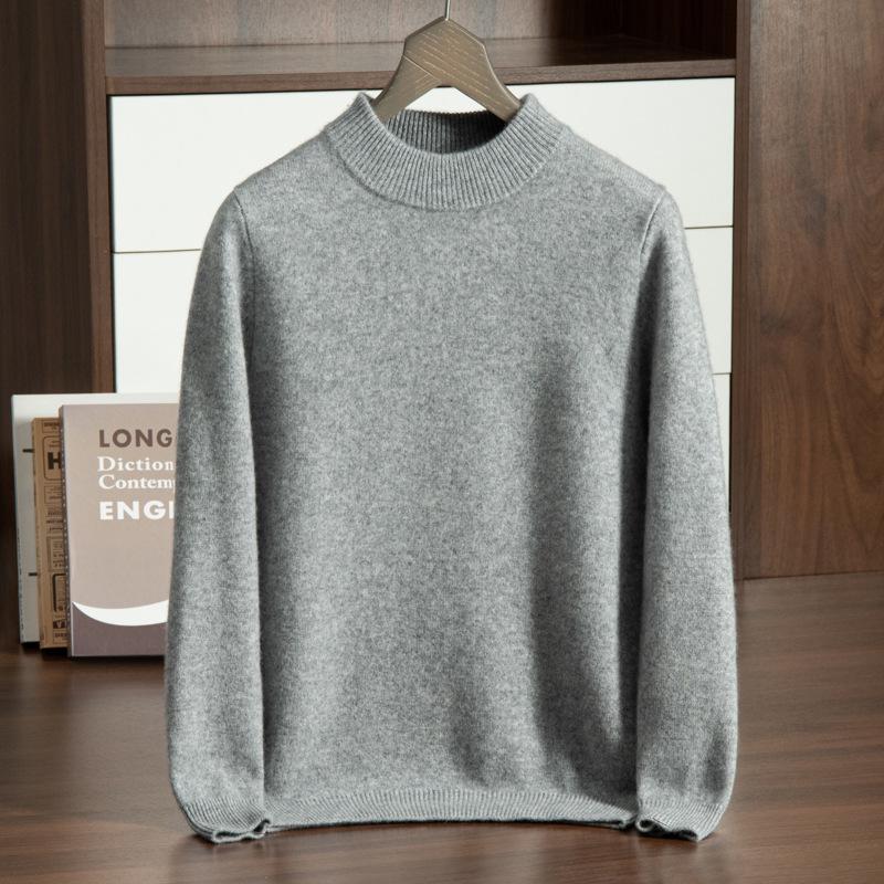Men's Thickened Cashmere Half-High Neck Sweater - Loose Fit, Warm Knit Pullover