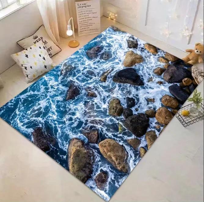

3D Optical Illusion Clear Water Pool and Rock Carpet Suitable for Bedroom Living Room Carpet Bathroom Floor Mat Home Decoration 40x60cm