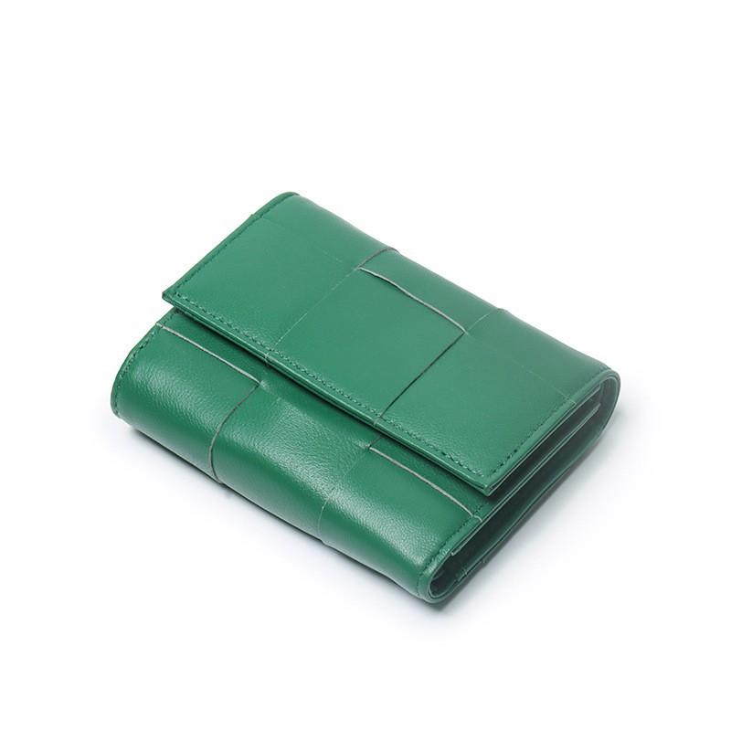 Kleine Geldbörse aus Schaffell, kurze dreifach gefaltete Geldbörse aus Leder, handgewebt, faltbare Wechseltasche