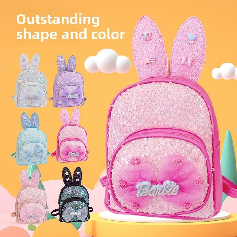 Rabbit Ear Letter Bow Sequin Childrens Backpack Zipper Design Layered Storage