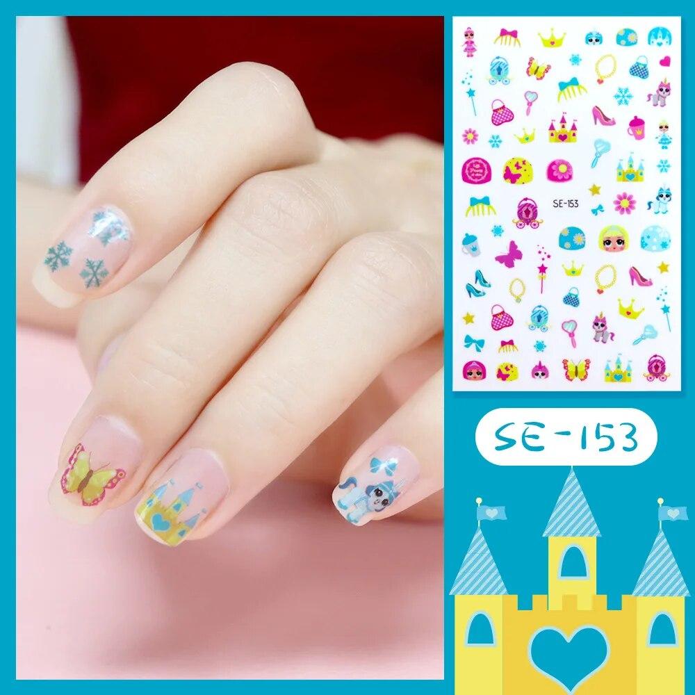 Nová dětská princezna Kreslené samolepky na nehty Flitry Třpytky Barevné květiny DIY obtisk Dětská hračka Kawaii pro děti Dívky Ozdoby