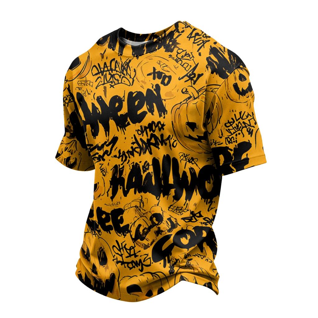 Men's Casual Short Sleeve Lightweight Breathable Crew Neck T-Shirt Halloween Pumpkin Print Pattern Comfortable Fit