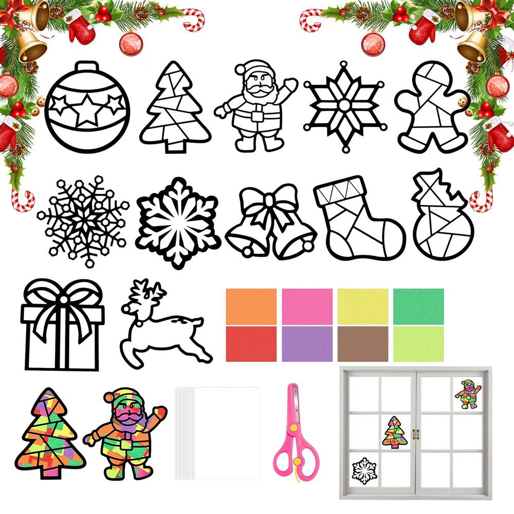 Christmas Paper Cutouts 12 Pieces Snowflake Santa Claus Reindeer Bell Craft Kits Christmas Paper Decor For Wall Window School