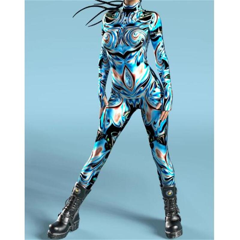 New Halloween Party Abstract Geometry 3D Print Women Sexy Skinny Jumpsuit Carnival Cosplay Costumes Fancy Bodysuit 2024