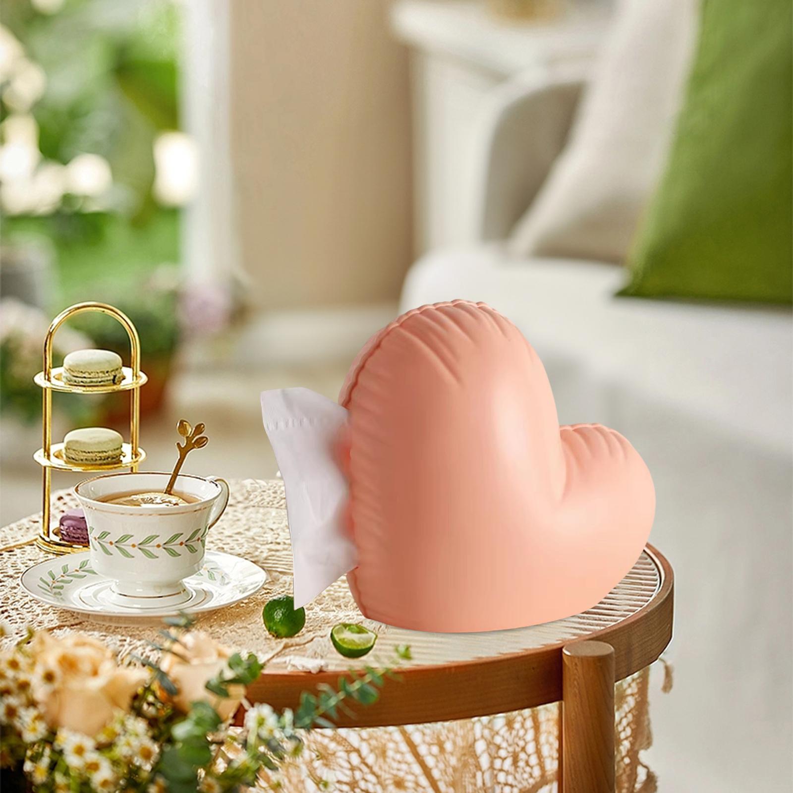 Luxury Tissue Box Cover Heart Shaped Tissue Holder Creative Napkin Organizer for Desk and Tabletop розовый