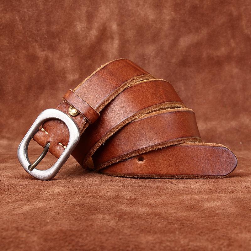

Мужской ремень со скошенными краями, утолщенный первый слой из воловьей кожи и нержавеющей стали в стиле ретро, мужской ремень 130cm