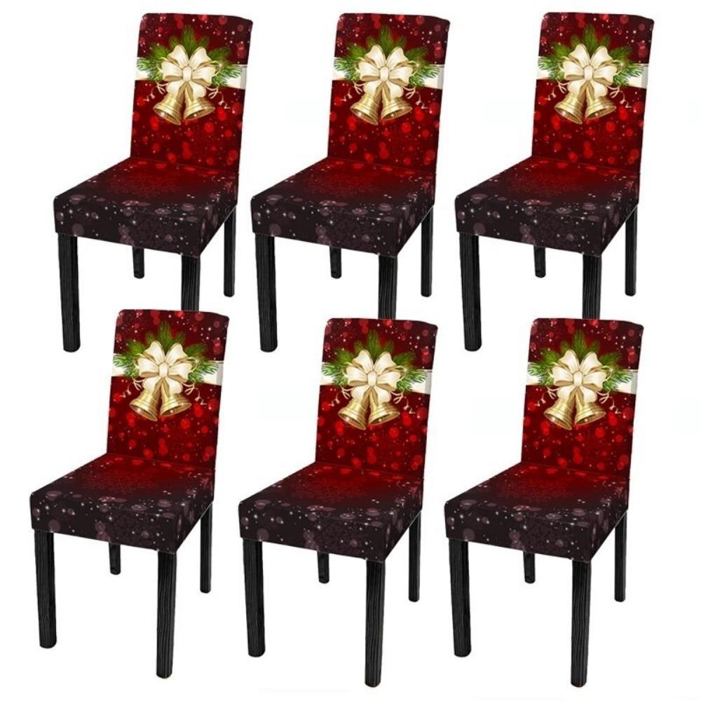2/4/6pcs Christmas Red Bells Pattern Dining Chair Covers Covers, for Hotel, Dining Room, Office, Banquet