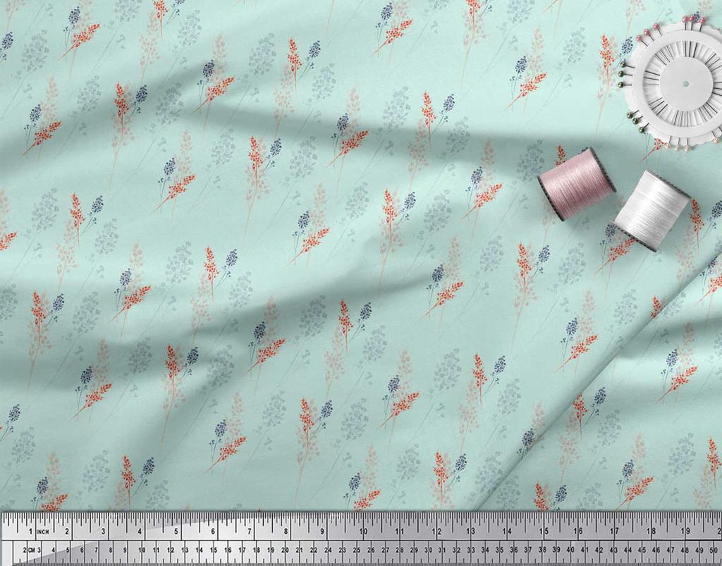 Soimoi Green Japan Crepe Satin Fabric Gypsophila Floral Printed Craft Fabric by the metre 42 Inch