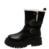 Thick-soled snow boots women's 2025 new Korean version of velvet warm Martin boots belt buckle fashionable and comfortable two-wear cotton boots