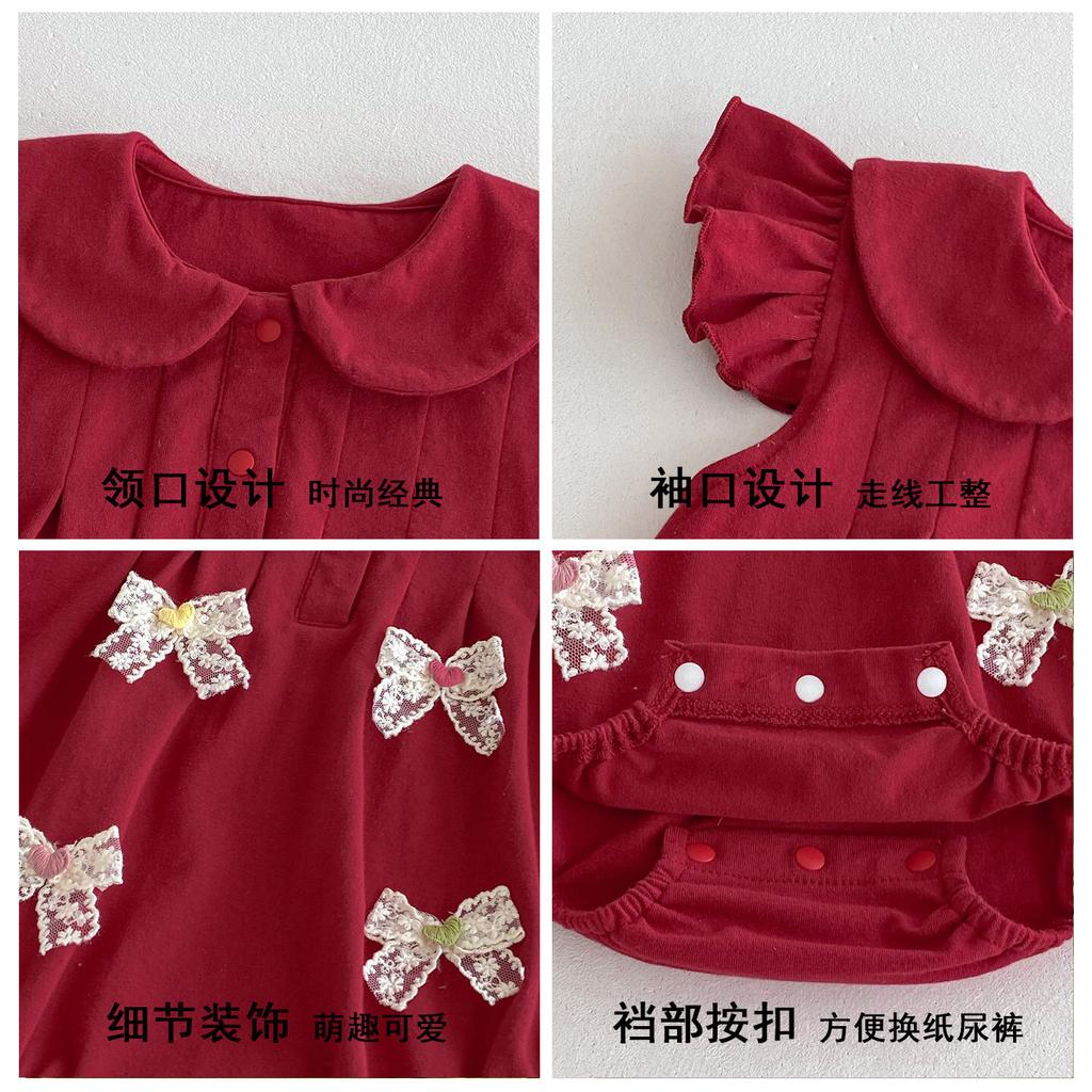 Summer Baby Girl Princess Romper Newborn Full Moon 100 Days Party Dress Infant Thin Bodysuit